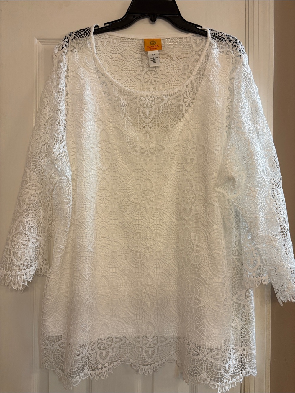Ruby Rd. White Crochet Lace Tunic blouse 2X